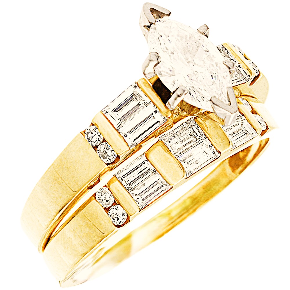 Marquise Shape Bridal Set with Round & Baguette Shape Side Diamonds